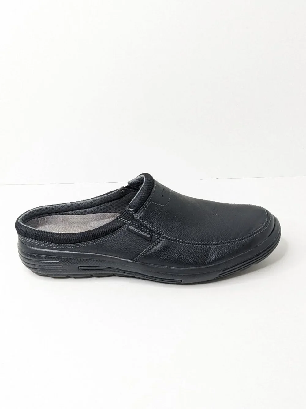 Skechers Porter Vamen Slip-on Mule Loafers Black Leather Mens 11.5